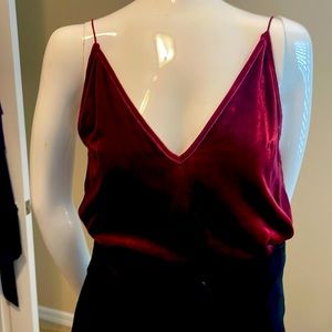 CAMI NYC OLIVIA Merlot Color Velvet Fabric Deep V-Neck Camisole, Tank Top S NWT